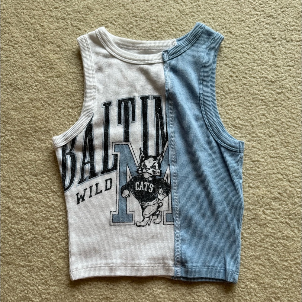 blue and white crop tank